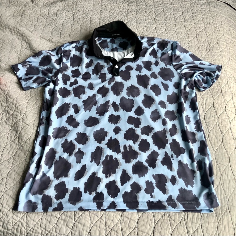 Men's Light Blue and Black leopard Printed Polo Shirt